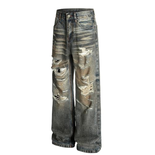 Men's Distressed Straight Jeans Ripped Denim Pants Streetwear Vintage Jeans Male2