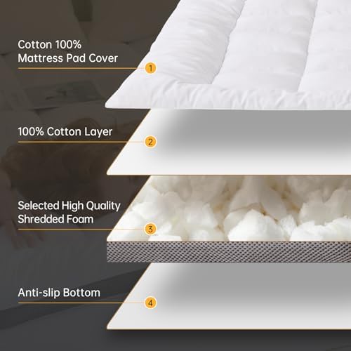 SAPHREAS 3 Inch Memory Foam Mattress Topper Queen Size, Extra Soft Pillow Top Mattress Pad with Breathable Air Mesh Sides, Back Pain Relief, Fluffy Shredded Foam Filled - 3