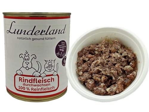 Lunderland Dosenfleisch Rindfleisch durchwachsen 2 x 800g (insg. 1,6kg) Hundefutter Nassfutter ideal für Hunde mit erhöhtem Energiebedarf