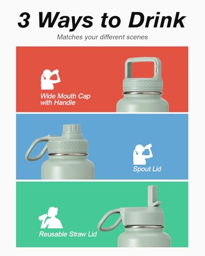 Image of Coolflask 40 oz Water Bottle Insulated with Straw & 3 Leakproof Lids