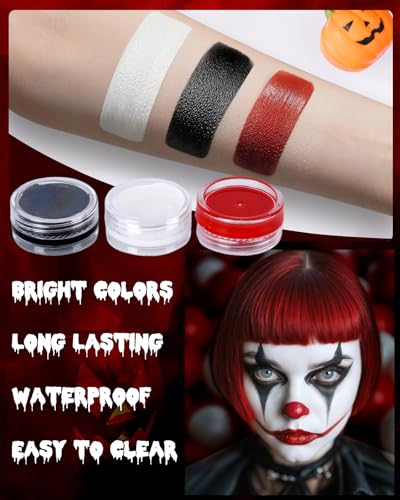 Halloween makeup Kit with Black White Red Face Paint Fake Blood & Temporary Hair Dye for Vampire Zombie Skeleton Witch Joker/Clown Devil SFX makeup - Image 3