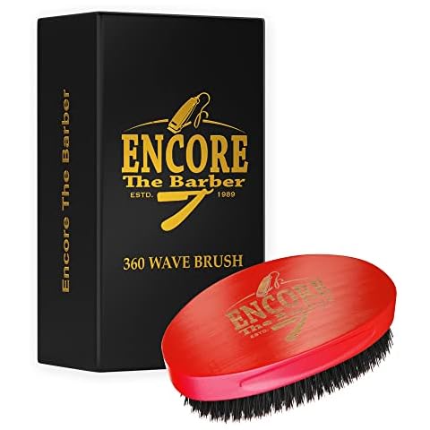 Encore The Barber 360 Wave Brush Medium boar bristle | curved palm for men Red) Cover