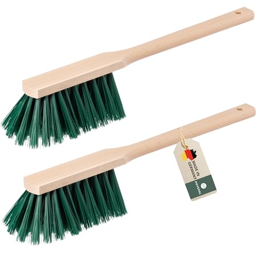 Handfeger Langer Stiel, 2er Set, Made in Germany, Robuster Handbesen mit langem Stiel ideal für Draußen, Garten, Außen, Langstiel Handkehrer