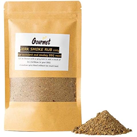 Go Gourmet Jerk BBQ Rub - Mixed Spice Jerk Seasoning Perfect for Chicken Wings and Other Meats - Medium Spicy Seasoning for Mouth-Watering Flavour & Heat Inspired by Jamaican Jerk Recipes - 250g Bag Cover