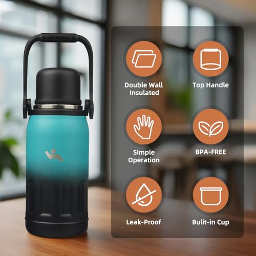 Image of Konokyo 27oz Thermos for Cold Drinks, Insulated Water Bottle, Teal Black