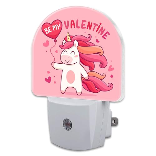 Image of Cute Valentine's Day Unicorn Night Light for Kids, Be My Valentine Night Light Plug in with Dusk to Dawn Sensor,0.5w Energy Saving Nightlight for Hallway Stairway Kitchen Bedroom