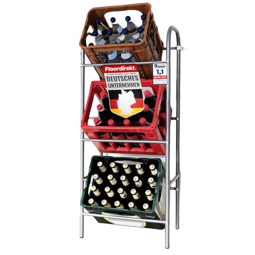 Floordirekt Getränkekistenregal für 3 oder 6 Kästen - Flaschenkastenregal Flaschenkastenständer - Regal für Getränkekästen mit Wandbefestigung (49,5 x 32,5 x 115,5 cm | Für 3 Kästen)