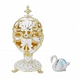 Joyero Vintage en Forma de Huevo Esmaltado con Detalles Dorados para Anillos y Collares Decorativo Coleccionable