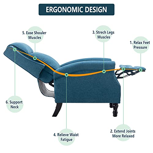 Artechwroks Recliner Chair Padded Seat Pushback Accent Armchair, Linen Fabric, Single Sofa Modern Chair,Living Room, Home, Theater Seating, Lounge Chair With Rivets Trim Black Wooden Legs, Navy Blue #TOP4