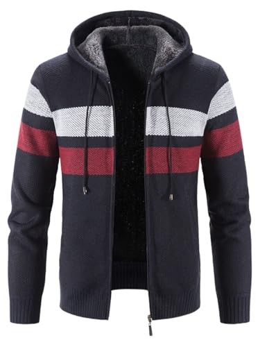 Image of Kinkia Men's Zip Up Hoodies Casual Long Sleeve Full Zipper Sherpa Fleece Lined Knit Cardigan Sweater Jacket with Pockets