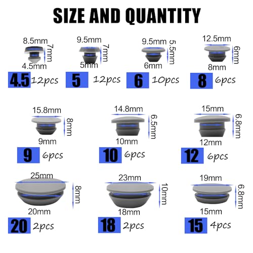 Silikon-Lochstopfen, Kunststoff-Lochstopfen-Set, runde Gummistopfen für Küche, Gummi-Schotte, wasserdichte Abdichtungsstopfen, Rohre (4,5–20 mm), 66 Stück, 10 Größen