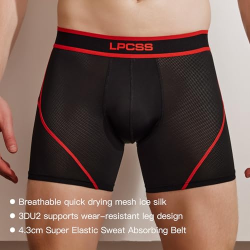 Men's Long Leg Boxer Briefs, Ice Silk Quick-Dry Mesh Underwear, Breathable Anti-Chafing Athletic for Running M9112