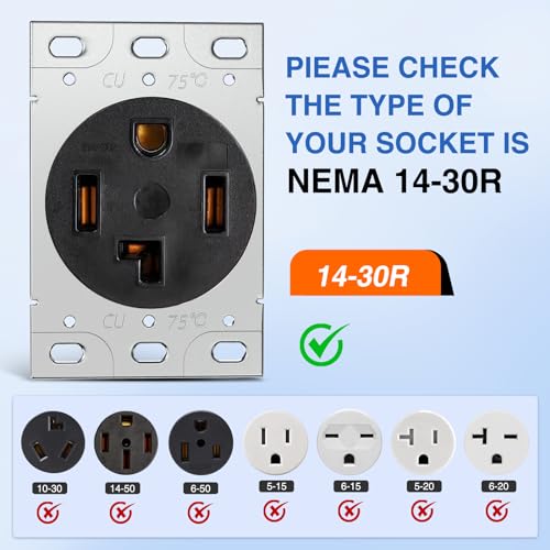 Image of Nilight 15FT EV Dryer Extension Cord 4 Prong 30 Amp NEMA 14-30P 14-30R Old Cable Heavy Duty 10 Gauge Pure Copper Wire UL Listed 125 /250V for Level 2 Using