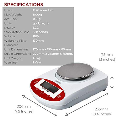 image for Fristaden Lab Digital Precision Analytical Balance 1000g x 0.01g, Digi