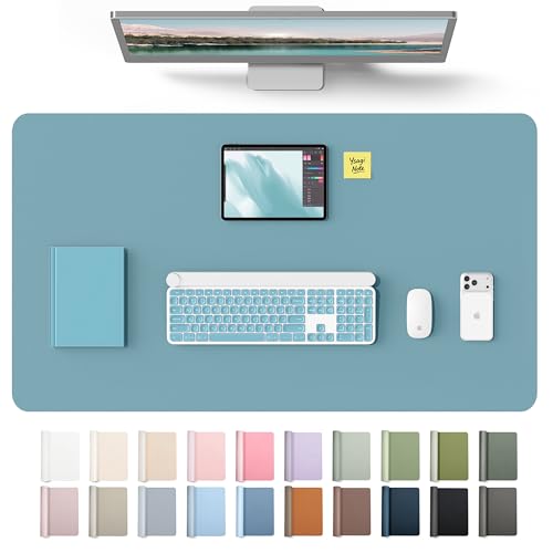 Image of YSAGi Leather Desk Protector, Office Mat, Large Mouse Mat, Non-Slip PU Leather Blotter, Laptop Desk Mat, Waterproof Writing Pad for Office and Home(Aquamarine, 40 inch x 24 inch)