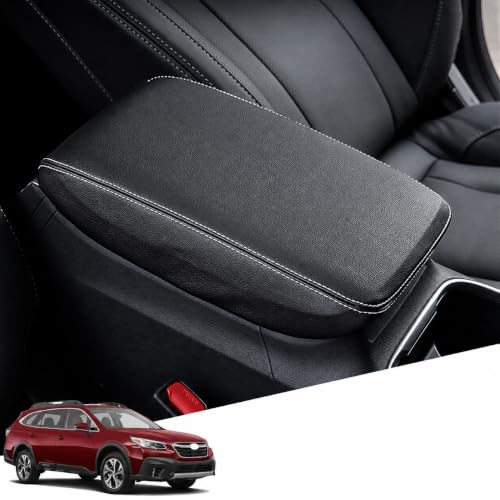 Great-luck Leather Center Console Cover Armrest Pad Protector Armrest Box Cover Accessories(White Stitches) for Subaru Outback(2020 2021 2022 2023 2024 2025)