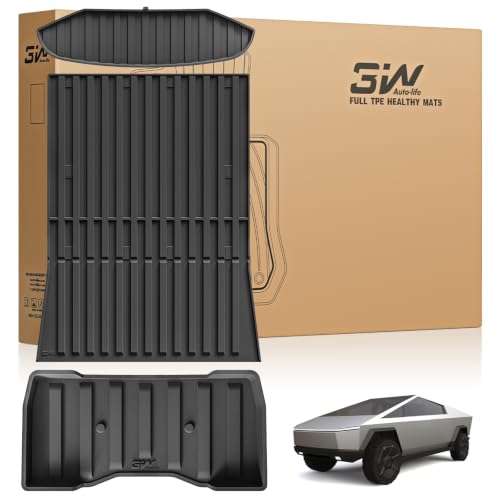 3W Tesla Cybertruck Pickup Trunk Mat Set 2023 2024 2025 TPE All Weather Custom Fit Pickup Frunk Mat Cargo Liner Set Black