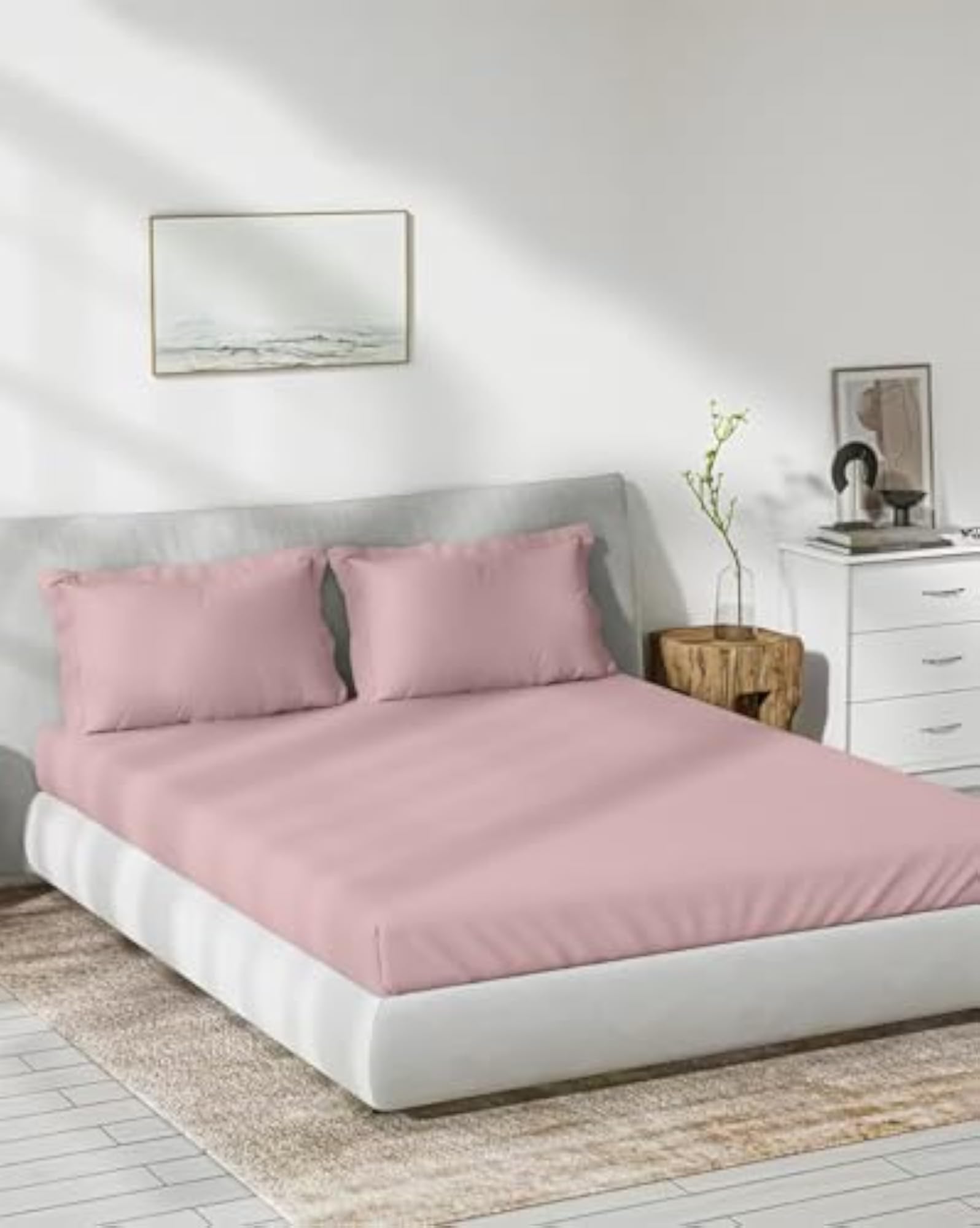 300 TC Bamboo Fitted Queen Size Bedsheet with 2 Pillow Covers