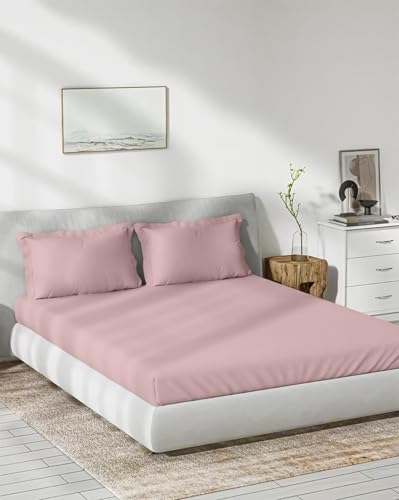 Image of Trance Home Linen 300 TC Bamboo Fitted Bedsheet | Soft, Breathable & Eco-Friendly Bedsheet with 2 Pillow Cover - (72 x 48 inch, Cameo Rose)