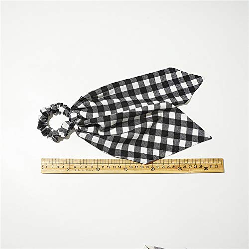 Black White Scarf Scrunchies For Hair Ribbon Ties Bow Scrunchies With Tail, Stripe Dots Plaid Elastic Hair Scarf Black Hair Ties Bands Long Ponytail Scrunchies For Women #TOP3