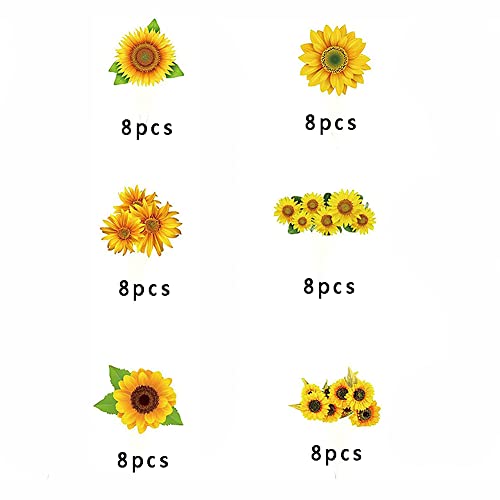 Cemtetnech 48Pcs Sunflower Cupcake Topper Picks Boy Girl Children Party Decoration Sunflower Party Favors Kid's Birthday Party Cake Decoration Supplies #TOP3