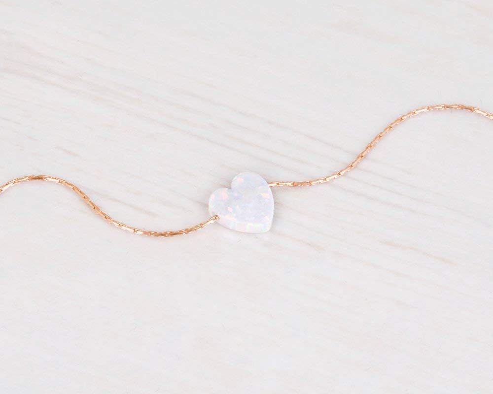 Opal Heart Choker Necklace - Gold Filled, Sterling Silver or Rose Gold, Dainty Short Necklace for Women, Blue, White or Pink Love Pendant 13.5"-16.5" - Image 3