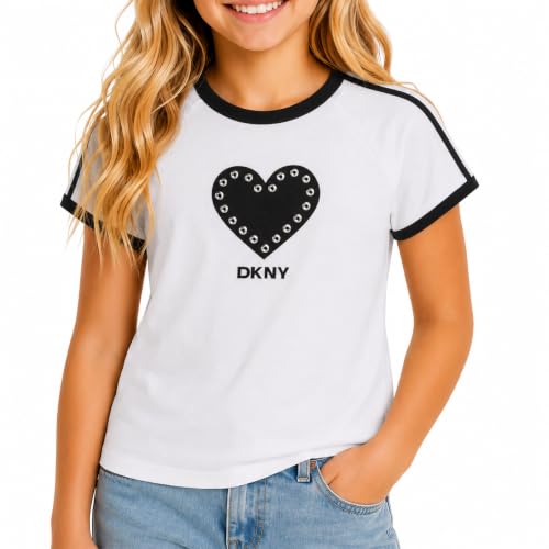 Image of DKNY Girls Tshirt Cotton Blend Short Sleeve Crewneck Graphic Fashion Tee
