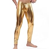 90% Polyamide 10% Elasthanne Woxuan Herren Leder Optik Metallic Glanz Leggings Hose Gr. S-L Gold neu