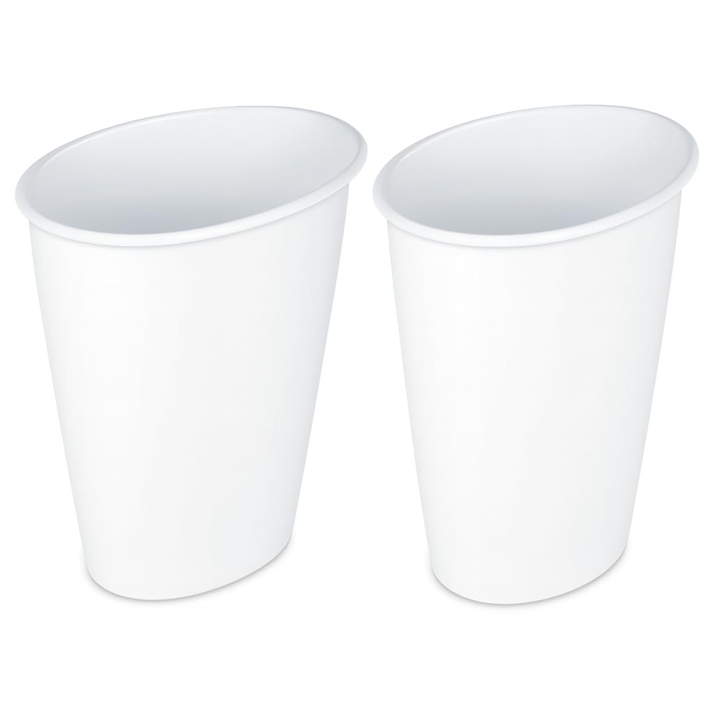 BREVON 2 Pack Small Plastic Bathroom Trash Can 1 5 Gallon Open Top White Waste Bin for Home