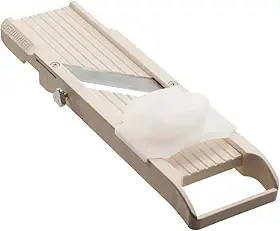 Benriner Fatiador Mandoline com 4 lâminas, aço inoxidável japonês, sem BPA, 32,75 x 9,5 cm, bege