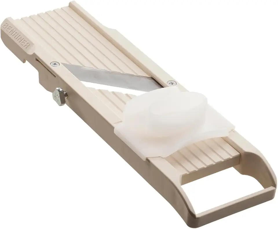 Benriner Fatiador Mandoline com 4 lâminas, aço inoxidável japonês, sem BPA, 32,75 x 9,5 cm, bege