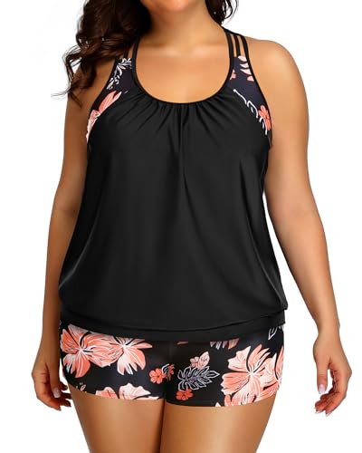 Holipick Plus Size Tankini Swimsuit for Women Two Piece Tummy Control Bathing Suit Blouson Racerback Tankini Top with Shorts3