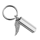 HooAMI Silver Tone Angel Wing with Cylinder Cremation Urn Keychain Keepsake Memorial Ashes Jewelry