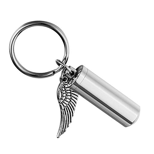 Hooami Silver Tone Angel Wing With Cylinder Cremation Urn Keychain Keepsake Memorial Ashes Jewelry #TOP4