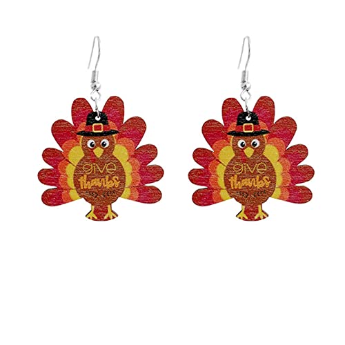coadipress Cute Thanksgiving Turkey Pumpkin Maple Leaf Dangle Earrings for Women Lightweight Holiday Dangle Earrings Thanksgiving Fall Wooden Earrings (Turkey A)
