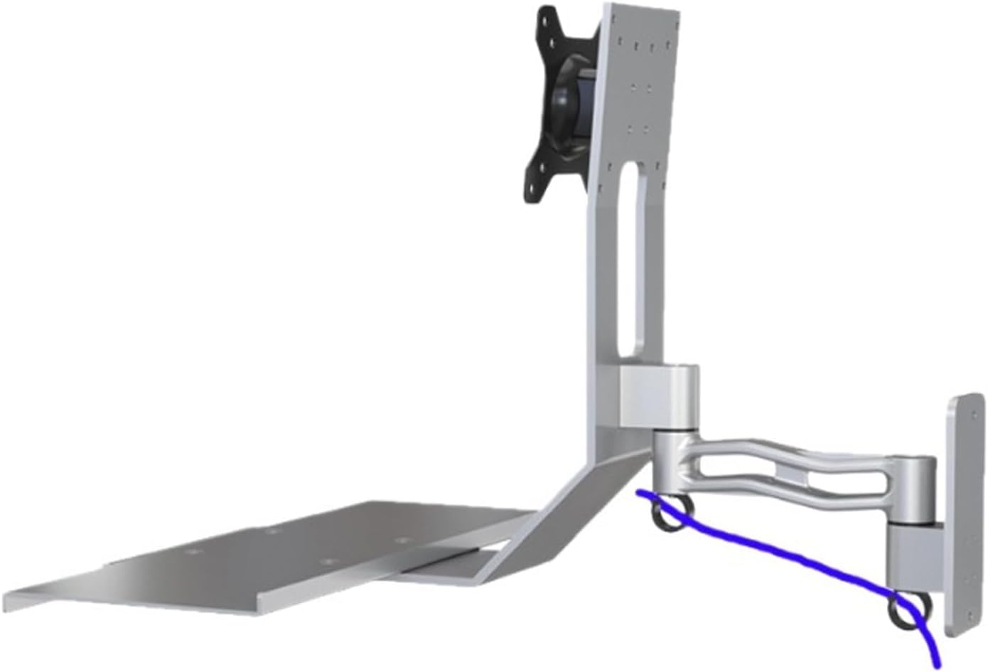 Workstation Wall Mount, Angle Height Adjustable Computer Display Keyboard Stand with Keyboard Tray, Aluminum Alloy Computer Display Mount Articulating Arm for Office