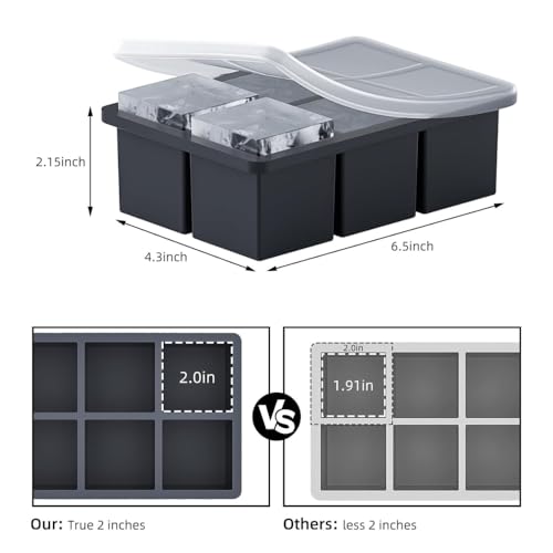 Image of Ice Cube Molds with Lid,Big Silicone Ice Cube Tray for Whiskey,2Inch Square Ice Cube Tray,Easy-Release Ice Mold,Giant Ice Cubes for Bourbon Cocktail (3, Black)