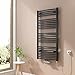 Badheizkörper, 1200 x 600 mm handtuchheizkörper, Mittelanschluss Warmwasser oder Elektrisch mit Heizstab, Anthrazit Gebogen Handtuchtrockner inklusive Kabel & Stecker (600 Watt)