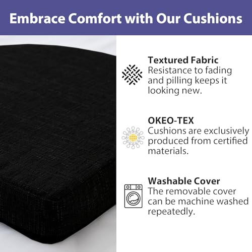 Image of IPYNBAP Chair Cushions for Dining Chairs, Kitchen Chair Cushions, 16'' x 16'' x 2'', Non Slip Indoor Seat Cushions, Chair Pads for Dining Chairs with Ties & Removable Cover, Set of 4, Black