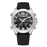 NAVIFORCE Orologio sportivo impermeabile da uomo, cinturino in silicone, al quarzo, analogico, digitale, sveglia, cronografo, luminoso, orologio da polso (argento nero)
