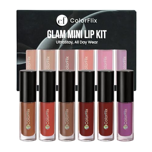 Image of ColorFlix Glam Mini Lip Kit Set of 6, UltraStay Liquid Lipsticks for All Day Wear 2ml Each