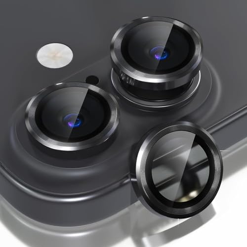 AFENGBOX 2 Pack Camera Lens Protector for iPhone 16/iPhone 16 Plus,9H Tempered Glass Scratch Resistant Metal Ring Camera Cover,Case Friendly Individual Camera Screen Protector Accessories,Black