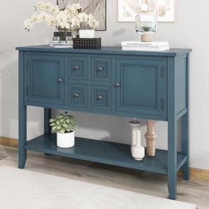 Farmhouse Sideboard Buffet Cabinet Kitchen Sideboard Cabinet with Storage Drawers and Bottom Shelf for Entryway Hallway Foyer Table Cupboard Coffee Bar Cabinet 46 Blue