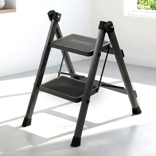 Image of Plantex Ladder for Home /GI Steel Foldable 2 Step Ladder /Wide Anti Slip 2 Step Ladder - (Black)