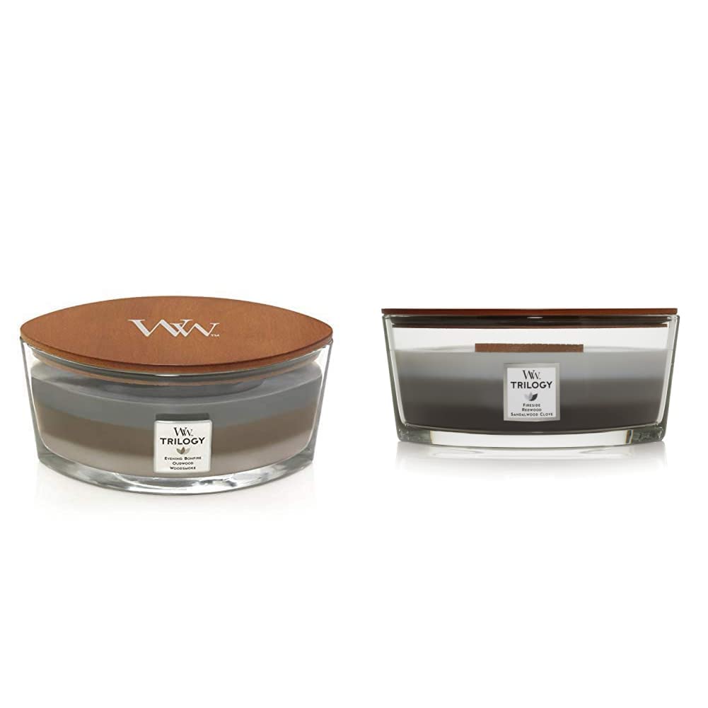 Woodwick Ellipse Trilogy Scented Candle with Crackling Wick | Cozy Cabin | Up to 50 Hours Burn Time & Woodwick Ellipse Trilogy Scented Candle with Crackling Wick, Warm Woods