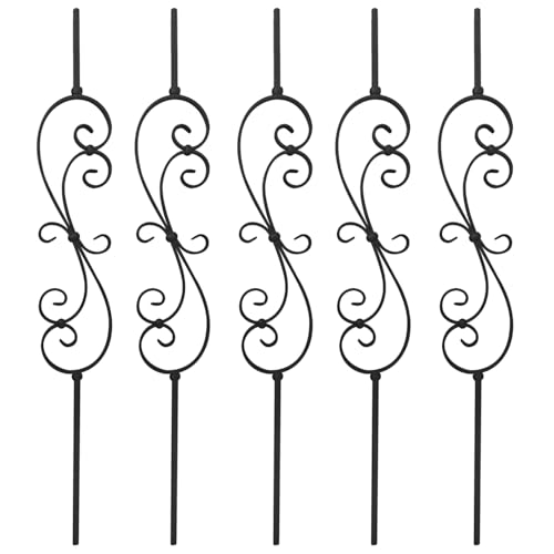 5 Pack 44" Iron S Scroll Balusters for Staircase Interior, 1/2" Hollow Stair Balusters, Matte Black Metal Balusters, Easy to Cut & Install by BH Railing - Used condition - US$73.30