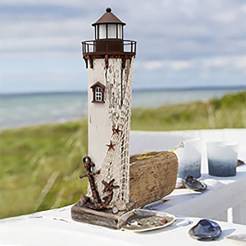 Linfevisi Wood Lighthouse Decor Rustic Led Light House Decor Wooden Decorative Nautical Lighthouse Statue Coastal Beach Themed Lighthouse Handcrafted Tabletop Decoration Home Bathroom (14.75") #TOP2