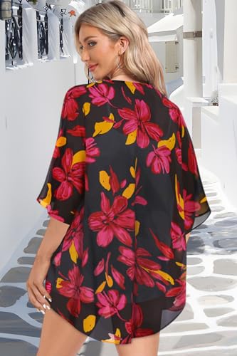 Image of Women Kimono Cardigans Casual Summer Tops Cover up Open Front Floral Print Resort Wear 2026