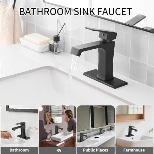 YEUALUQAN Waterfall Bathroom Faucet Black Bathroom Sink Faucet, Modern Single Hole Bathroom Faucet, Single Handle RV Sink Vanity Faucet—Includes Pop-Up Drain, Suitable for 1-Hole or 3-Hole - image 5