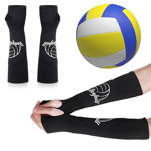 1 Paio Manicotti per Braccio da Pallavolo, Manicotti Sportivi Per Braccia Protezione Avambraccio, Polsino Con 3mm Imbottitura Protettiva e Foro Per Pollice, Manicotti Pallavolo Donna (Nero S/M)